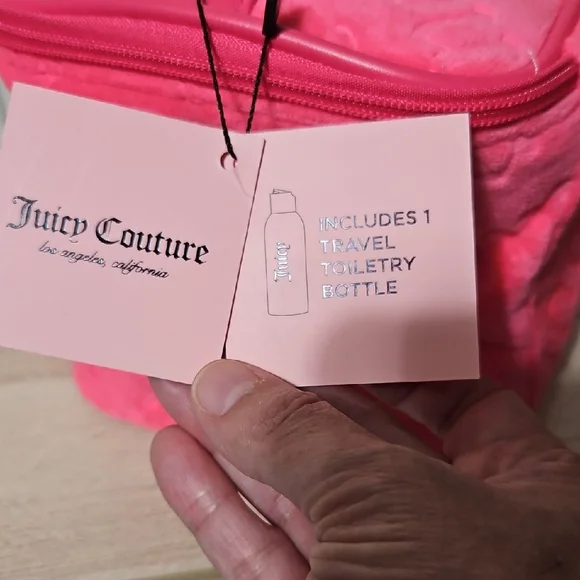 Juicy Couture NWT Bright Pink Rhinestone 'Juicy' Cosmetic Case with Top Handle - Picture 3 of 5